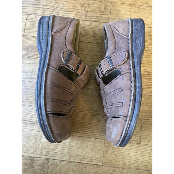 Birki's Birkenstock Brown Leather Womens Sz 8 Sandals men’s 6 Adjustable straps - Picture 5 of 10